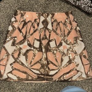 Source Unknown Pink & Gold Sequin Geometric Mini Skirt